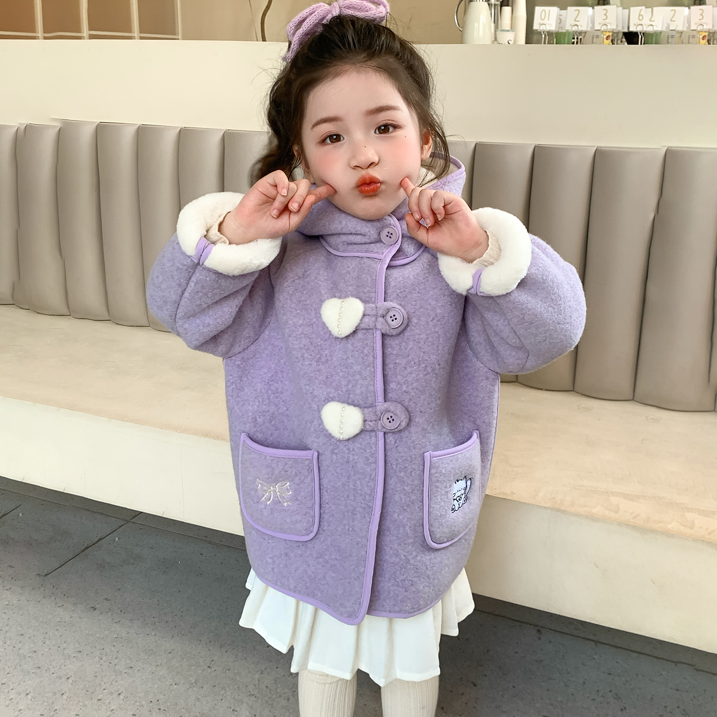 女童呢子外套秋冬季2025新款女孩宝宝冬装韩版加绒洋气中长款大衣