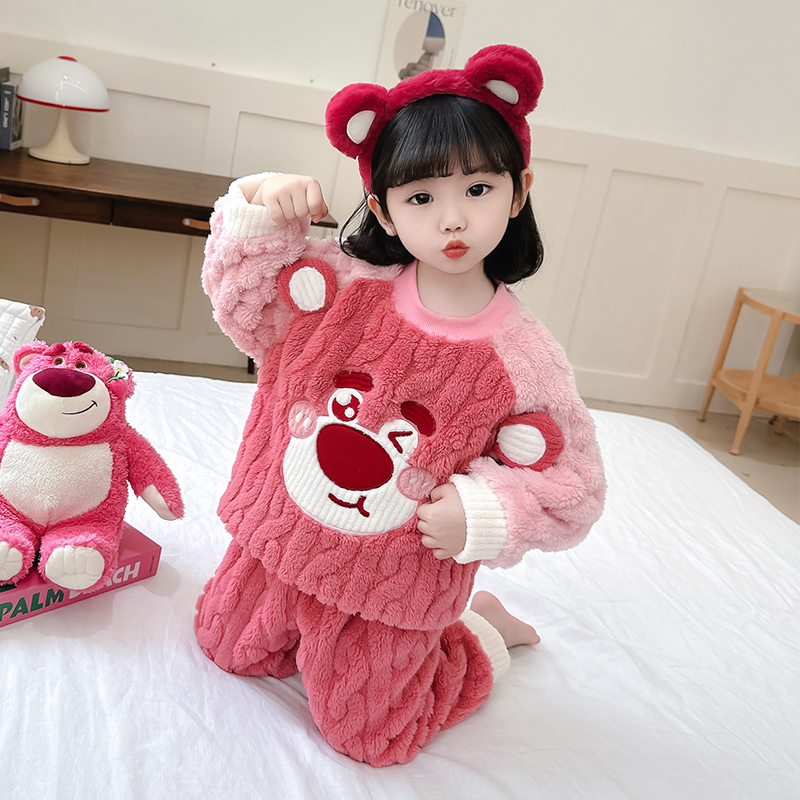 女童珊瑚绒睡衣秋冬季家居服套装