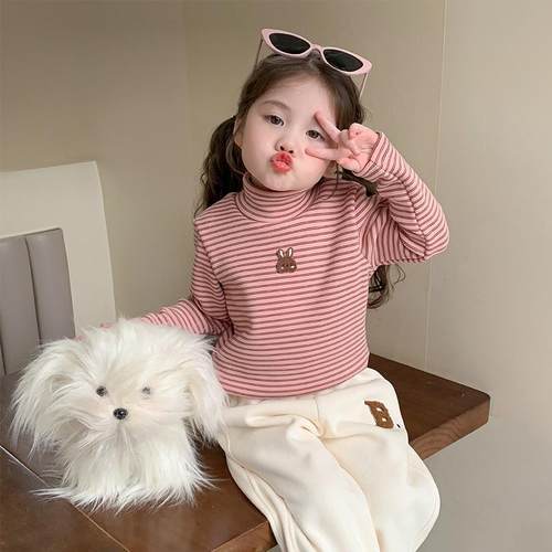 女童保暖德绒半高领打底衫一体绒