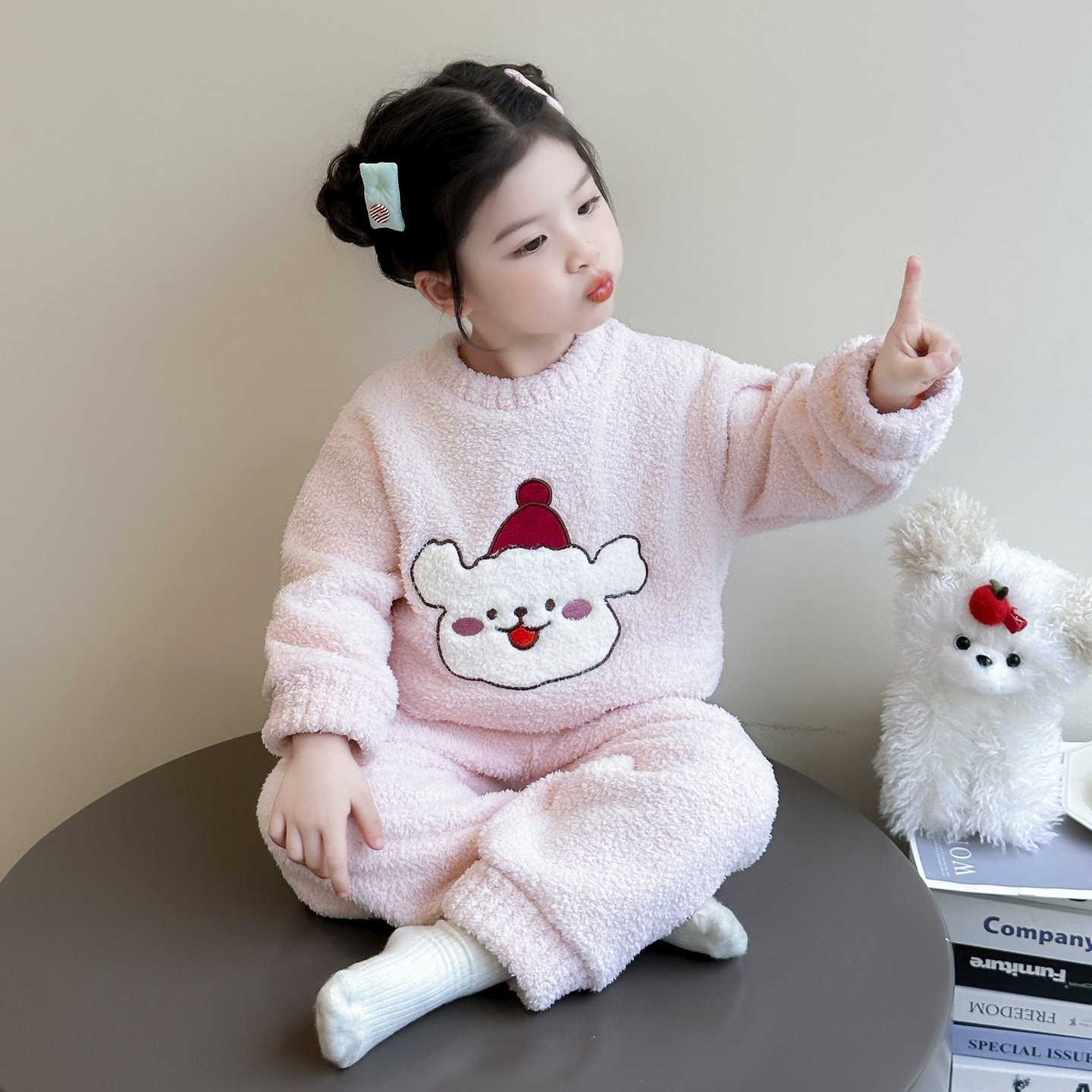 女童睡衣套装半边绒女孩宝宝居家