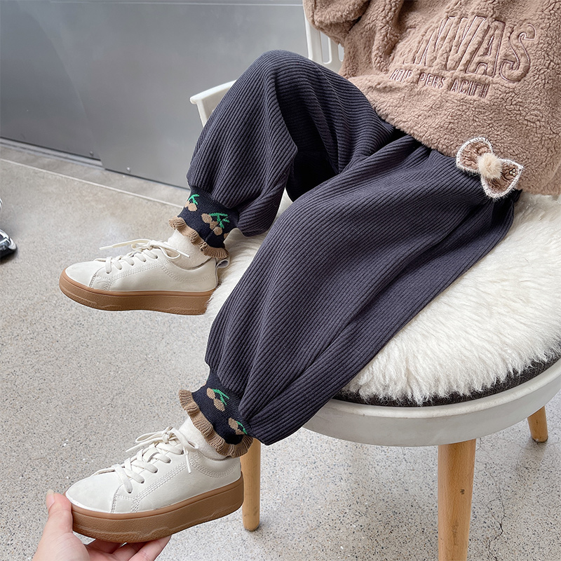 女童加绒裤子冬季灯芯绒保暖裤