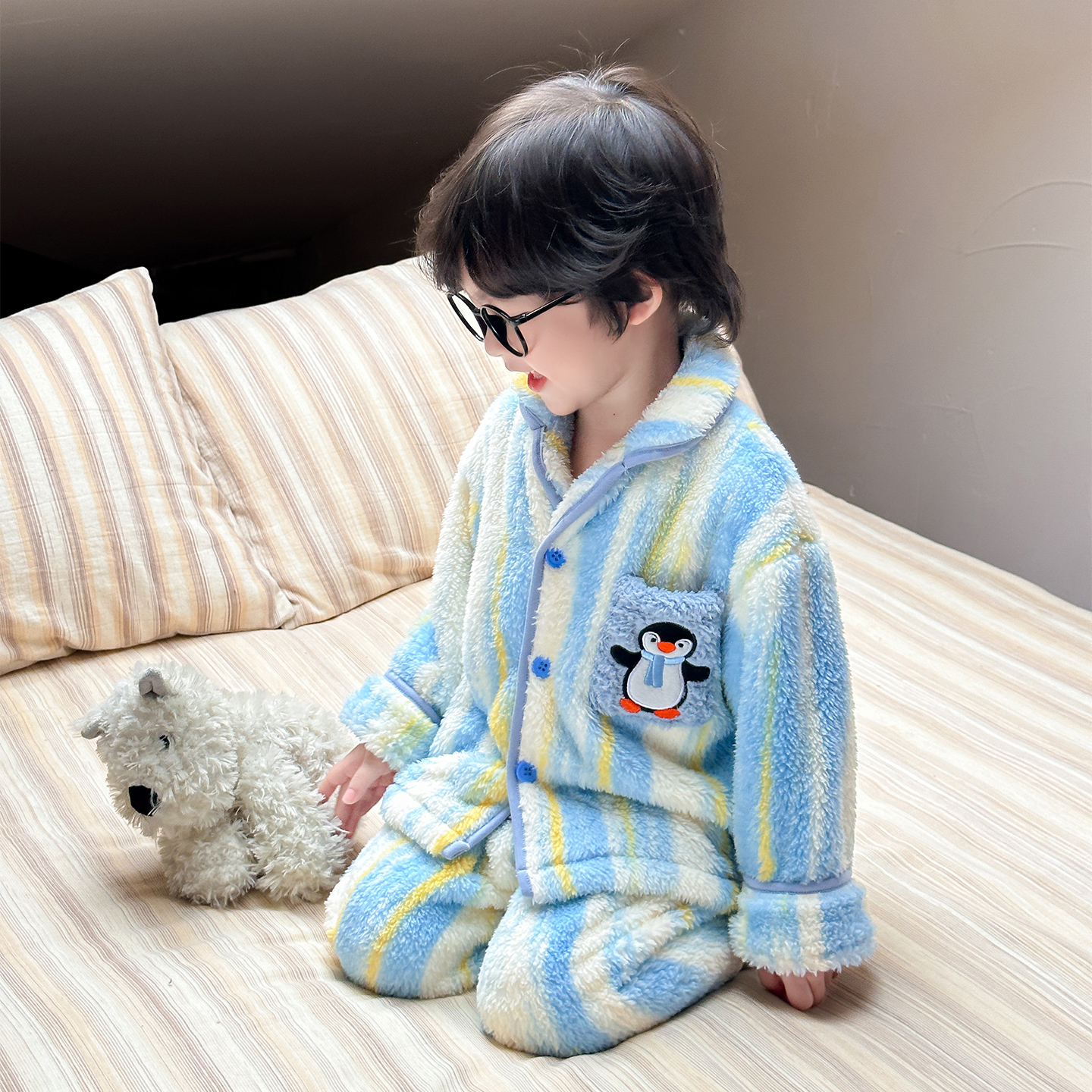 儿童睡衣套装秋冬季男童加厚保暖