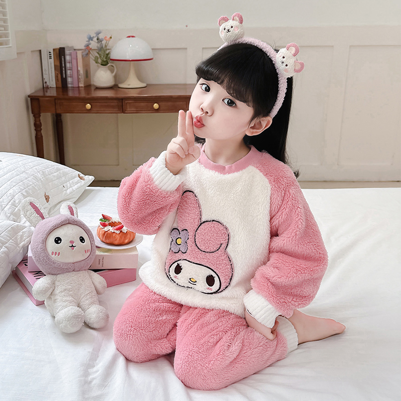 女童珊瑚绒睡衣秋冬季家居服套装