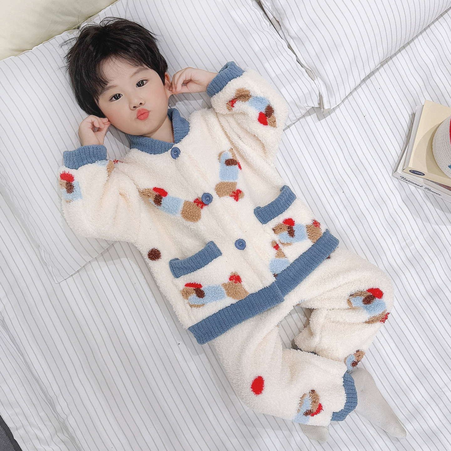 男童睡衣套装2025冬季新款季男宝宝法兰绒双层加厚开衫保暖家居服,童装/婴儿装/亲子装,家居服套装,淘宝优惠券,粉丝福利购,淘宝优惠卷