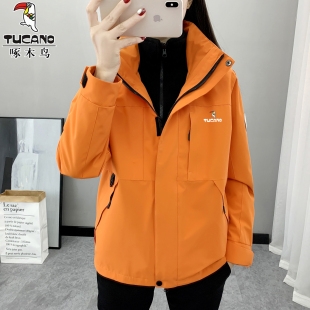 啄木鸟户外冲锋衣女三合一可拆卸防风防水加厚滑雪登山服夹克外套