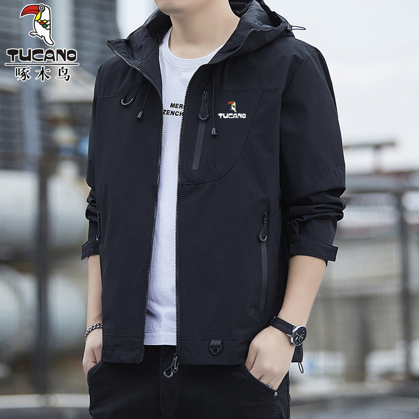 啄木鸟户外冲锋衣男春秋季防风防水工装百搭徒步登山夹克风衣外套