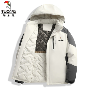 啄木鸟冲锋棉服外套男士 宽松加厚男棉衣服保暖连帽夹克棉袄 秋冬季