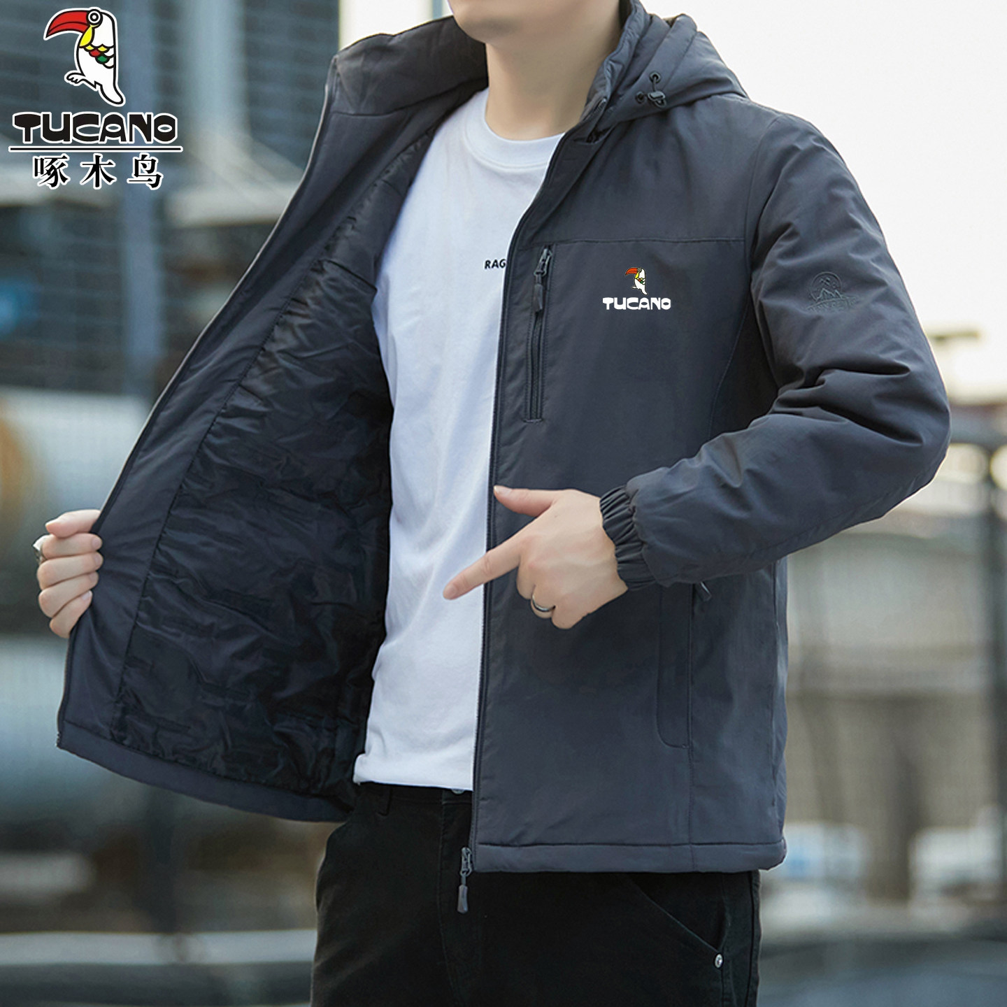 啄木鸟冲锋衣外套男士夹克2025秋冬保暖加厚工装棉服防风防水棉袄