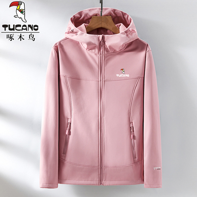 啄木鸟软壳冲锋衣女防风防水夹克
