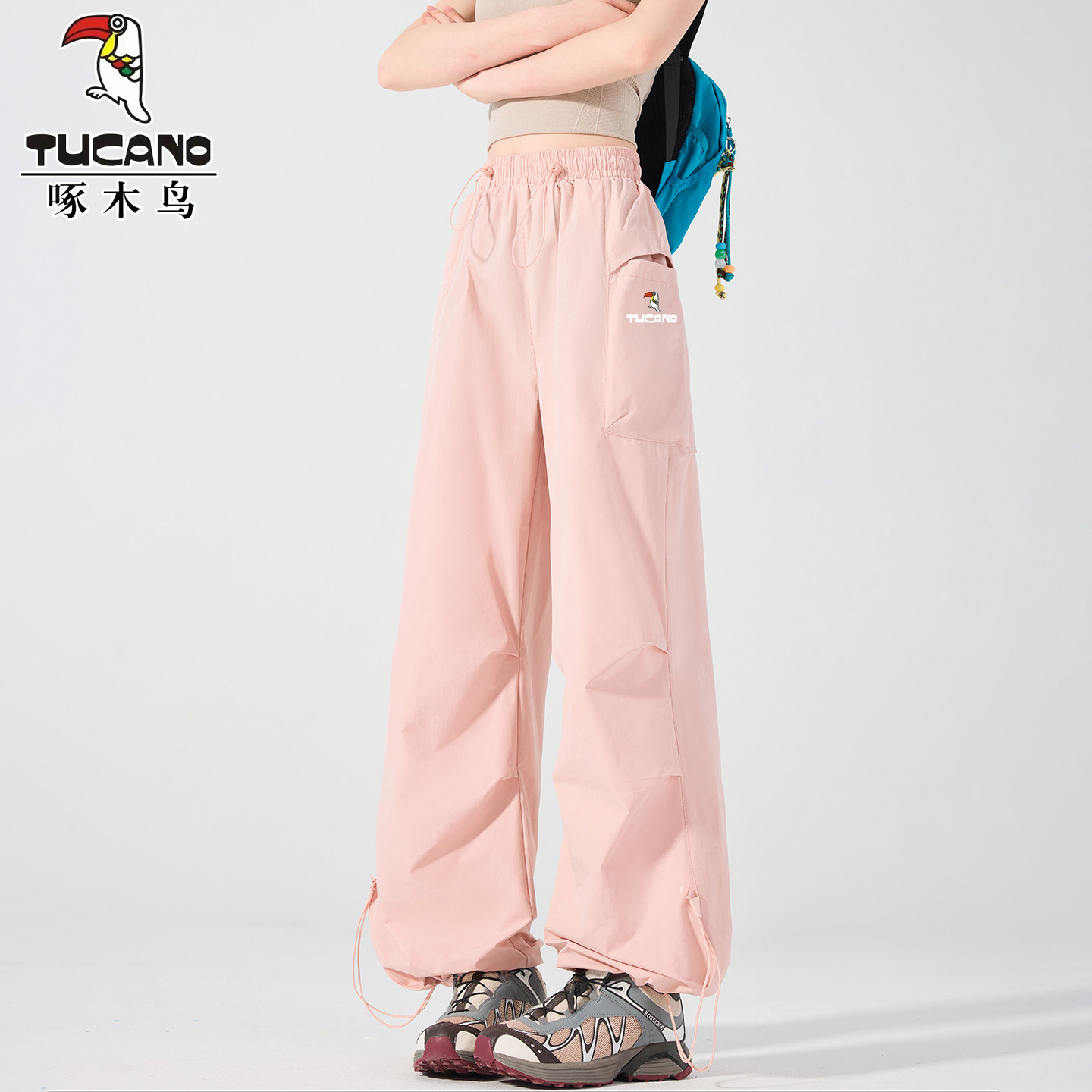 啄木鸟休闲运动工装裤女春夏新款宽松直筒户外徒步速干伞兵登山裤