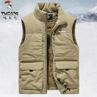 啄木鸟工装马甲男士冬季加绒保暖外穿羊羔绒马夹加厚坎肩背心外套