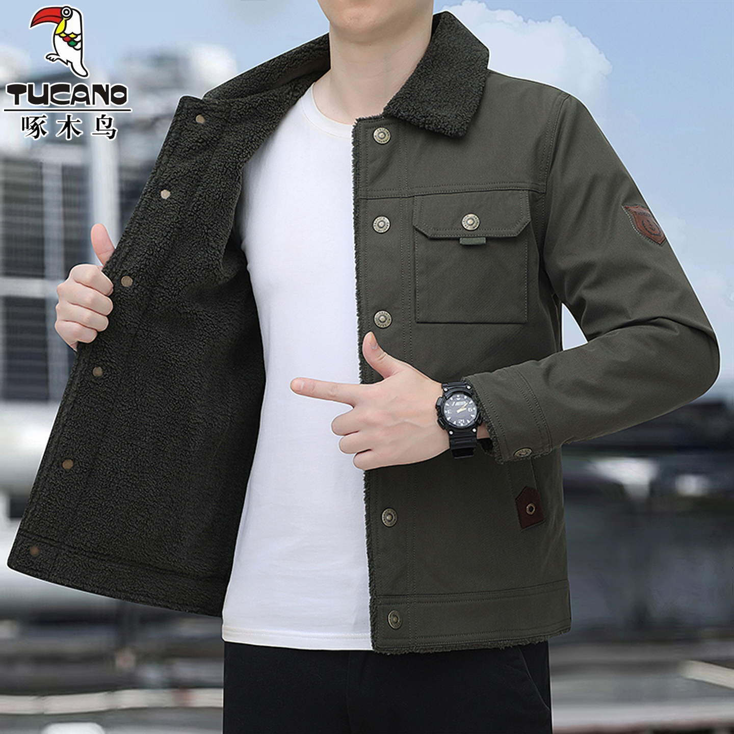 啄木鸟冬季飞行员夹克男工装棉服