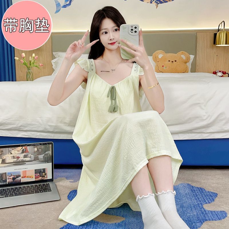 200斤睡裙女夏季带胸垫大码胖mm网红过膝性感无袖背心睡衣家居服