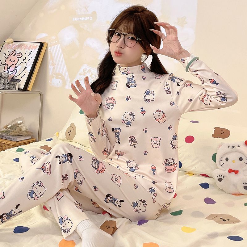 双面德绒保暖内衣卡通少女春秋冬