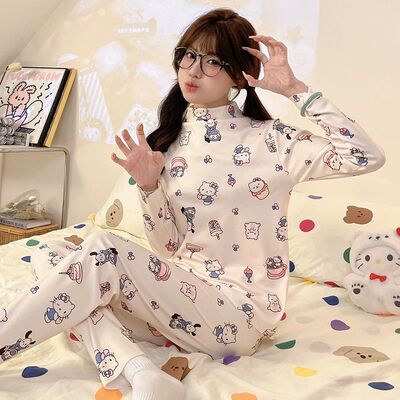 双面德绒保暖内衣卡通少女春秋冬