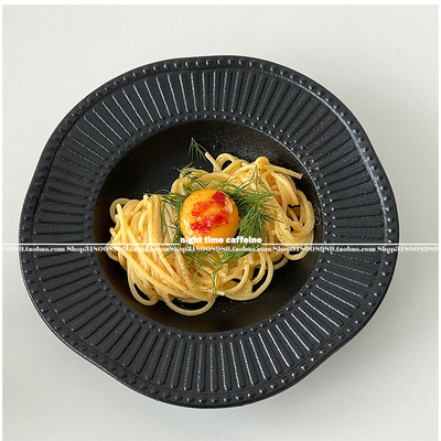 走失的blue 法式复古草帽盘 陶瓷花边异形汤盘 黑色意面餐盘餐具