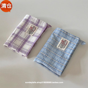 棉质格纹餐垫长方形隔热餐布手工格子餐巾 法式 走失 blue