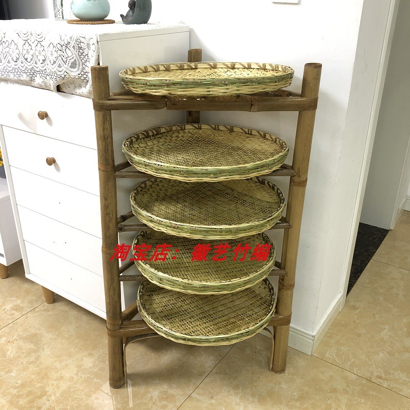 竹子做的复古免安装三脚架簸箕架