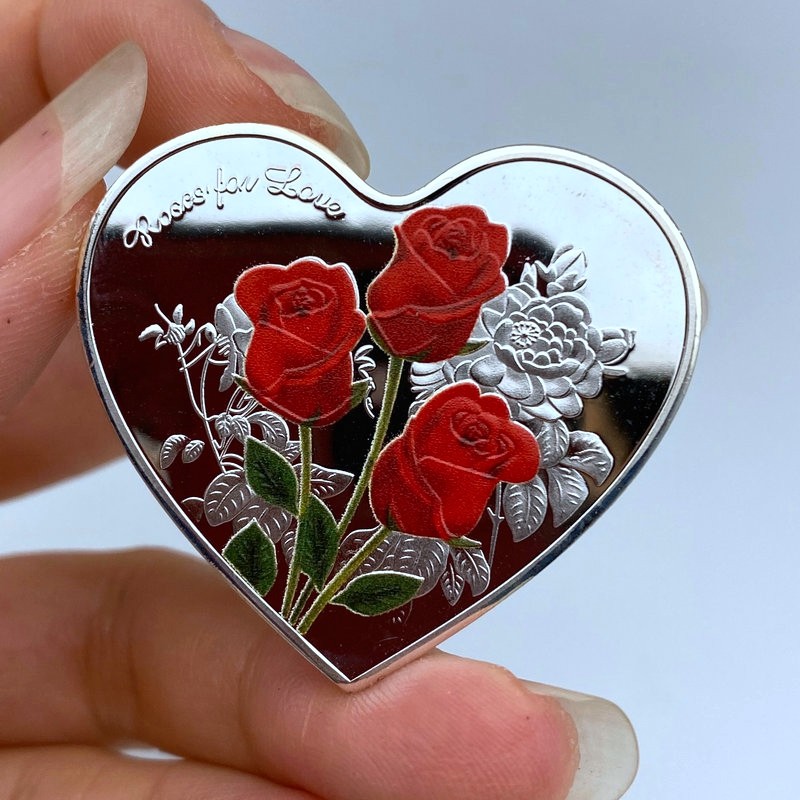 七夕爱情币520心形纪念币玫瑰花爱情纪念币 心型币婚姻爱情许愿币