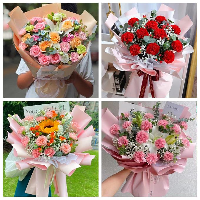 送青岛市即墨市平度市莱西市同城鲜花店配送教师节康乃馨百合花束