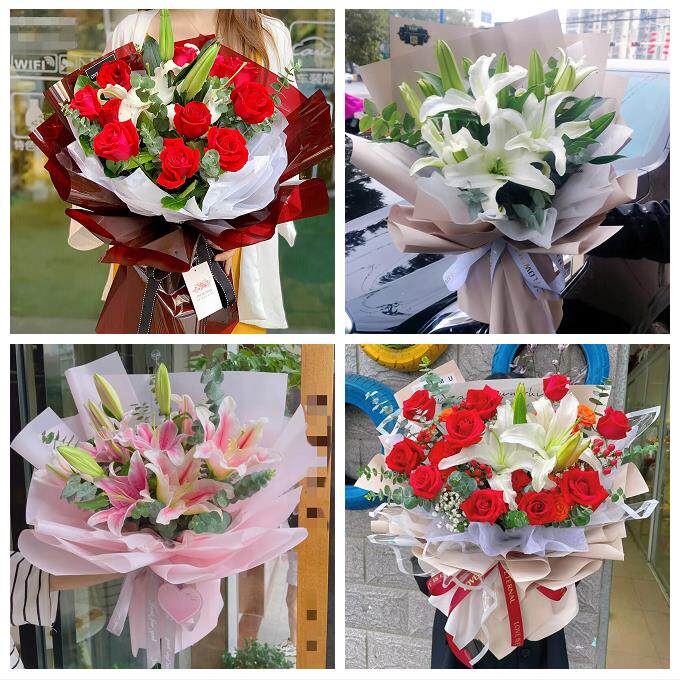 天津西于庄双环邨咸阳北路街同城鲜花店送闺蜜女朋友百合玫瑰花束