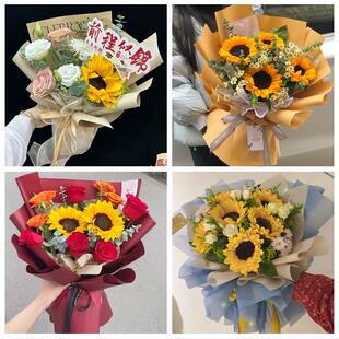 上海市徐汇区华泾镇徐家汇街道同城鲜花店学生高考向日葵玫瑰花束