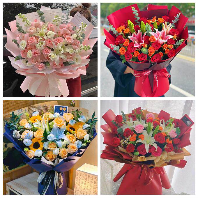 广东江门市蓬江区江海区新会区同城鲜花店送玫瑰百合花束老婆生日