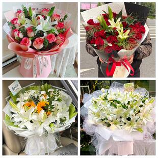 北京市顺义区后沙峪天竺镇杨镇同城鲜花店送玫瑰百合花束老婆生日