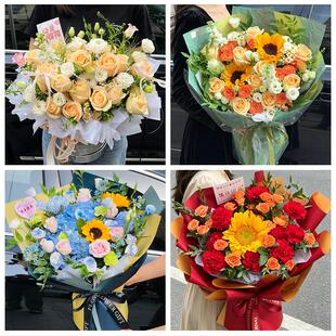 送济南市历下区市中区槐荫区同城鲜花店送男士朋友向日葵玫瑰花束
