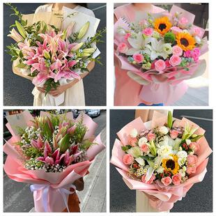 肇庆市端州鼎湖区广宁怀集县同城鲜花店玫瑰百合花束送老婆女朋友