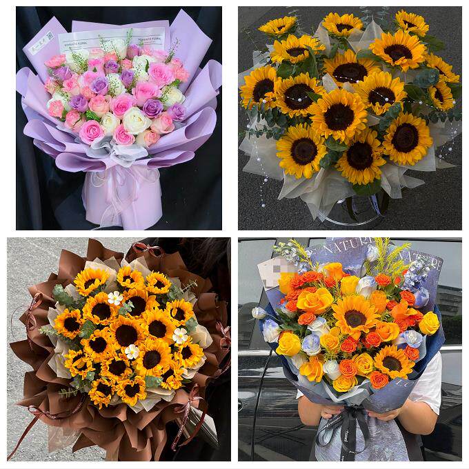 向日葵玫瑰混搭花束送朋友咸阳市泾阳县乾县礼泉永寿县同城鲜花店