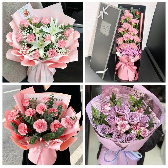 烟台市蓬莱招远栖霞市海阳市同城鲜花店配送母亲节康乃馨百合花束