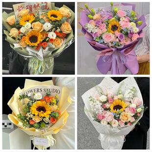中高考向日葵玫瑰混搭花束黄冈市黄州区团风红安罗田县同城鲜花店