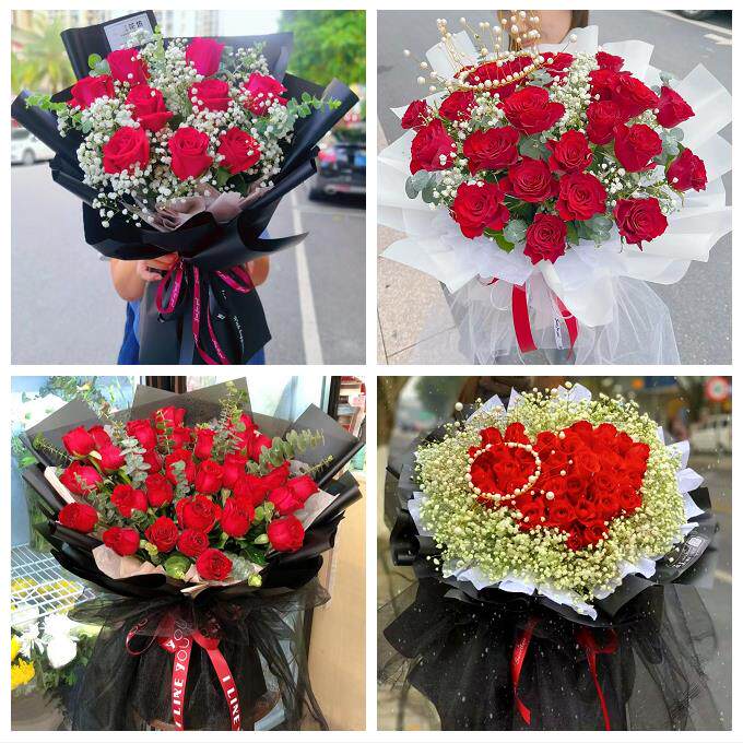 送昆明市宜良县石林县嵩明县同城鲜花店送女朋友520玫瑰花束礼盒