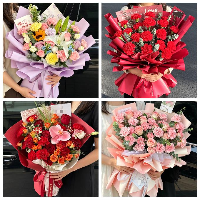 送枣庄市市中区薛城区峄城区同城鲜花店送康乃馨百合长辈生日花束