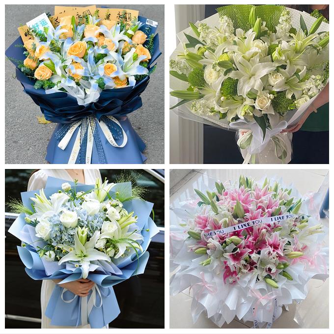 送昆明市宜良县石林县嵩明县同城鲜花店玫瑰百合花束送老婆女朋友