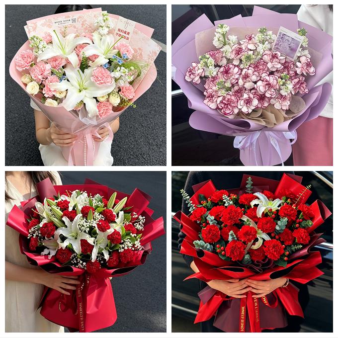 送绥化市安达市肇东市海伦市同城鲜花店送康乃馨百合长辈生日花束