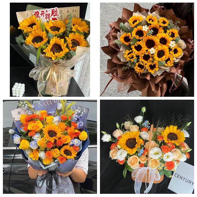 向日葵玫瑰混搭花束送朋友南充市顺庆高坪嘉陵区阆中市同城鲜花店