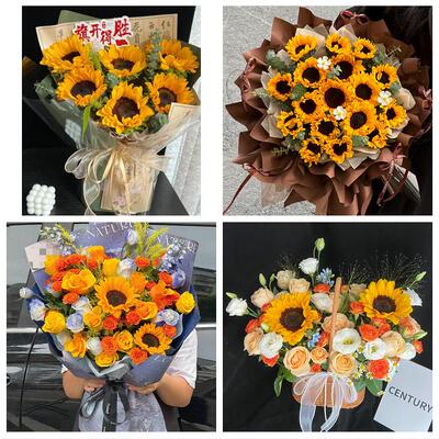 向日葵玫瑰混搭花束送朋友南充市顺庆高坪嘉陵区阆中市同城鲜花店
