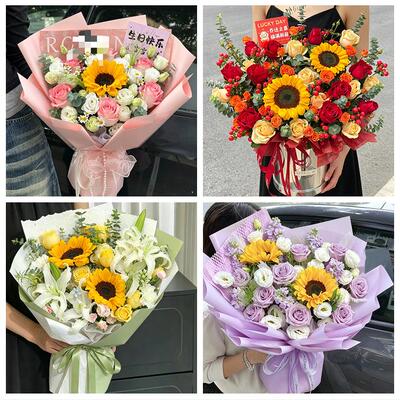 中高考向日葵玫瑰混搭花束雅安市石棉天全芦山县宝兴县同城鲜花店