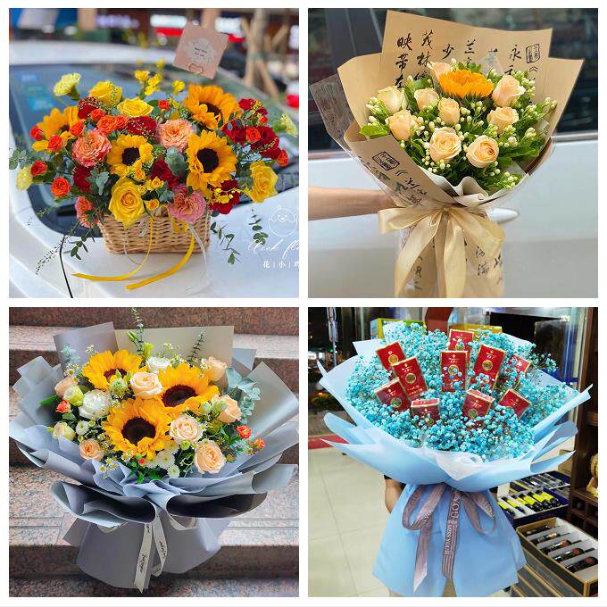 天津宝坻区新开口大唐庄牛道口同城鲜花店学生高考向日葵玫瑰花束