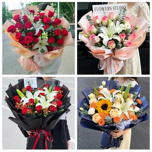 送西宁市大通县湟中县湟源县同城鲜花店玫瑰百合花束送老婆女朋友