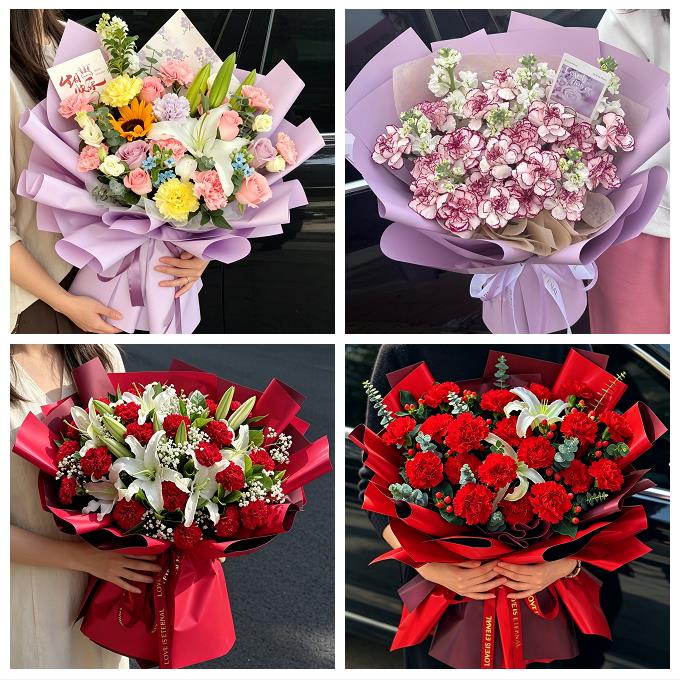 南充市顺庆高坪嘉陵区阆中市同城鲜花店送康乃馨百合长辈生日花束