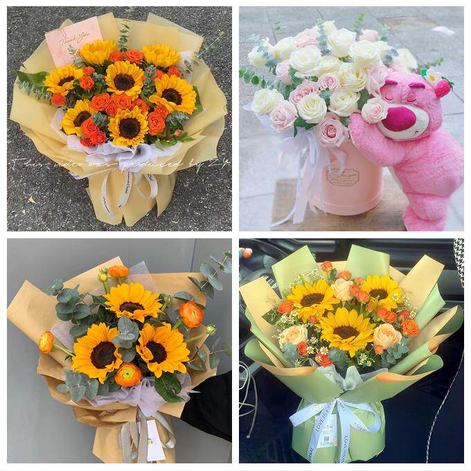 陕西汉中市洋县西乡宁强县勉县同城鲜花店向日葵玫瑰混搭生日花束