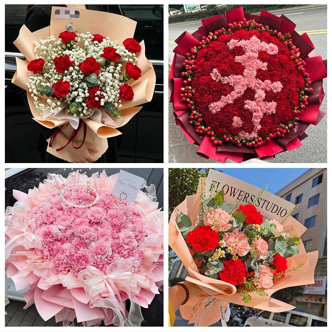 天津南开向阳路嘉陵道王顶堤同城鲜花店送康乃馨百合长辈生日花束