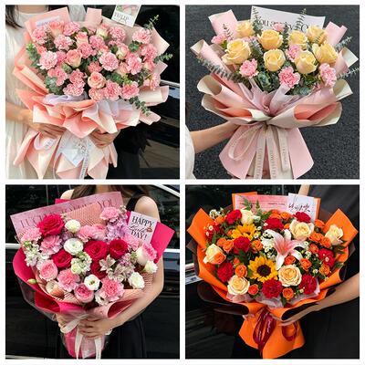 上海市浦东新区书院万祥老港同城鲜花店送康乃馨百合长辈生日花束