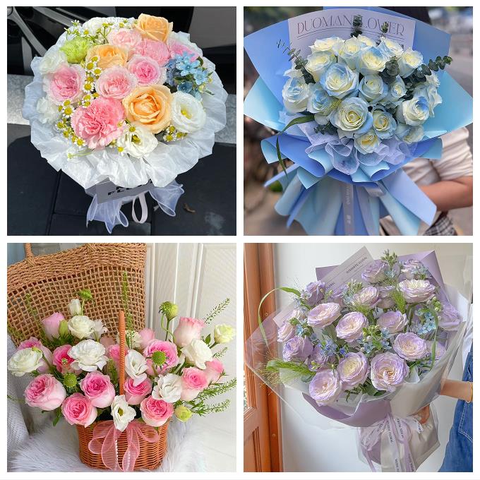 潍坊市寿光安丘市高密昌邑市同城鲜花店送卡布碎冰蓝玫瑰生日花束