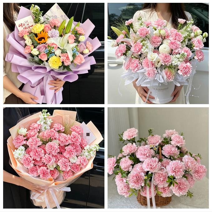 枣庄市台儿庄区山亭区滕州市同城鲜花店送康乃馨百合长辈生日花束