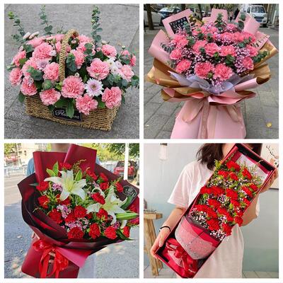 酒泉市阿克塞县玉门市敦煌市同城鲜花店38节康乃馨百合花束送长辈