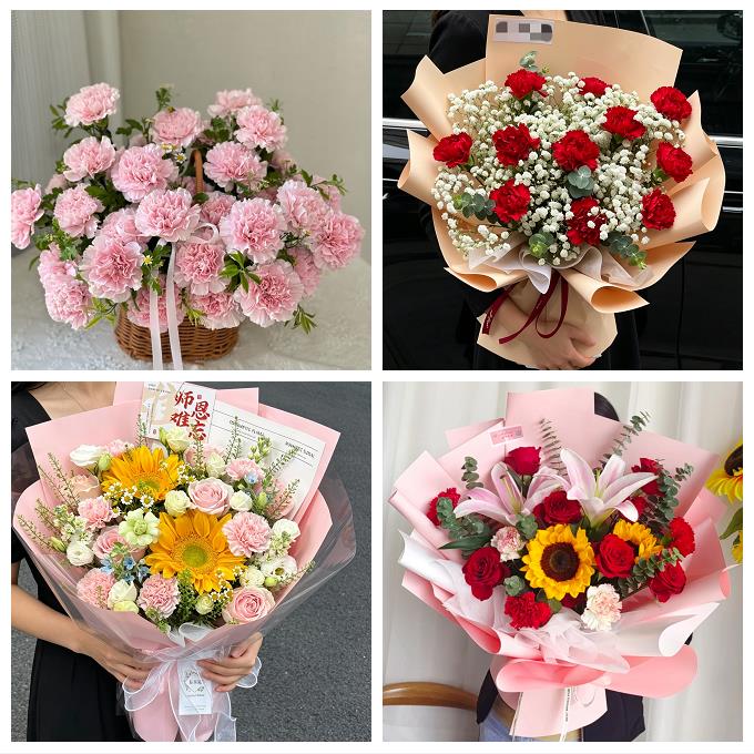 陕西咸阳市彬县长武县旬邑县同城鲜花店送康乃馨百合长辈生日花束